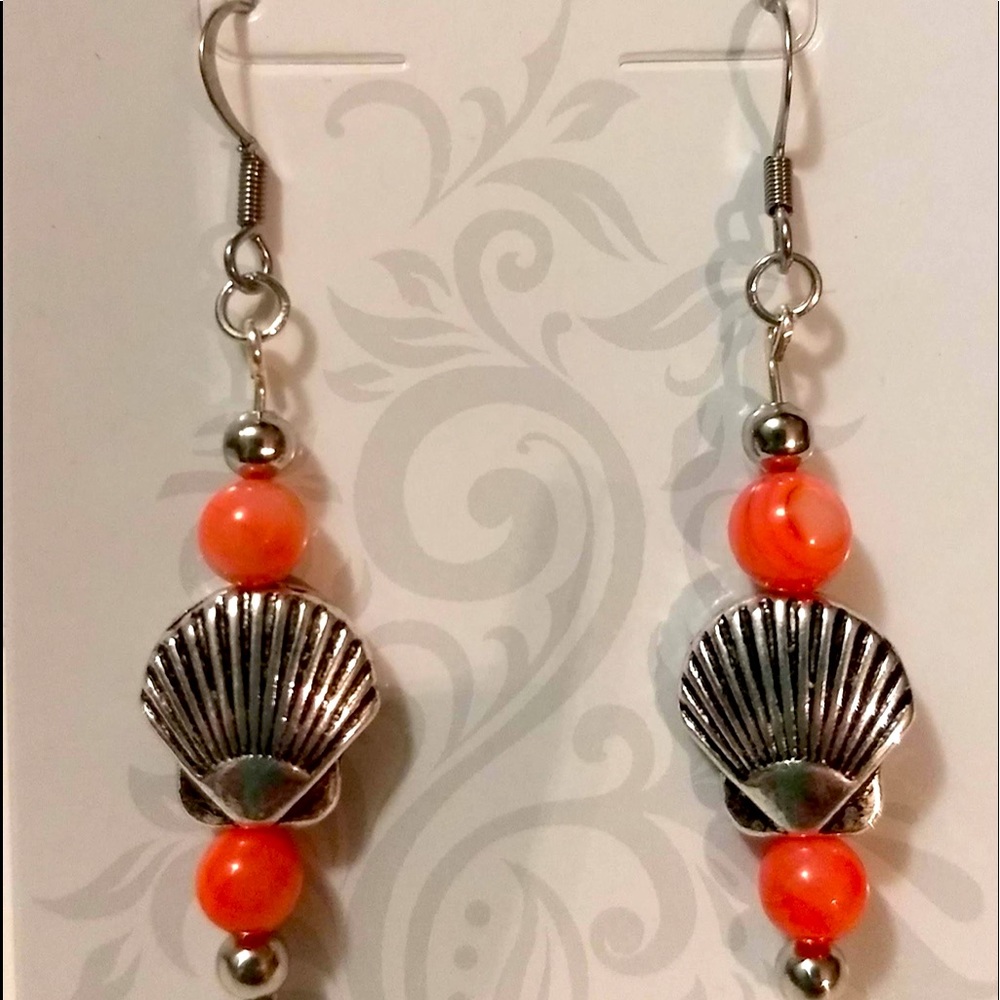 Handmade coral and shell earrings!